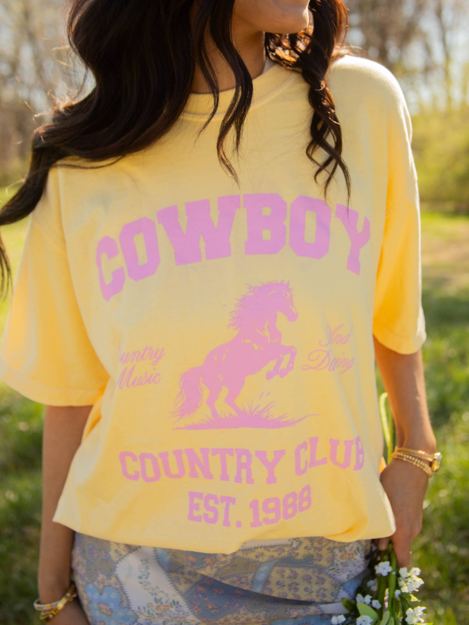 Cowboy Country Club Tee a butter yellow shirt at boltranchstore.com