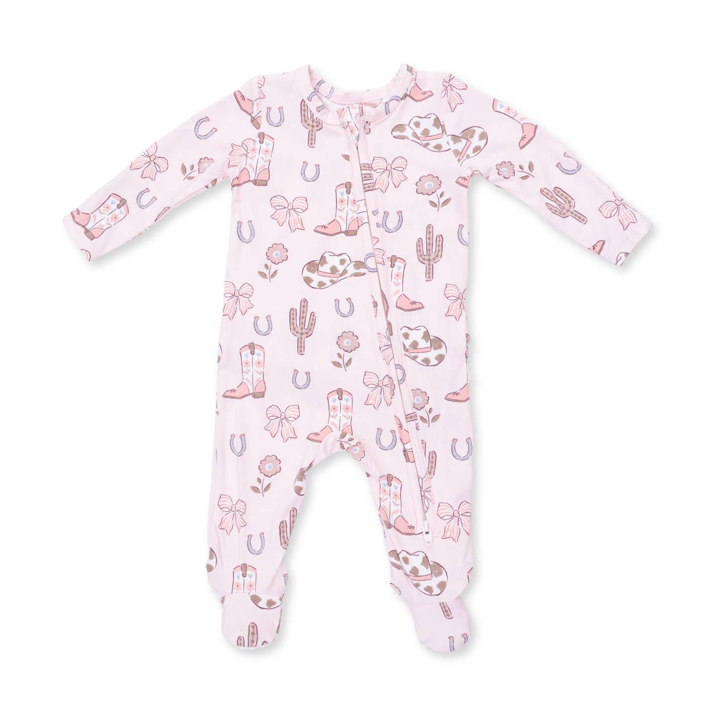 Cowgirl Boots and Bows 2 Way Ruffle Back Zipper shop at boltranchstore.com baby western wear