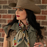 Fringe Cross Me Bandana Tan folds into a triangle and ties cowboy style cowboy