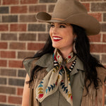 Fringe Cross Me Bandana Tan goes with a cowboy hat and vest Kamas