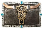 Crumrine Rectangle Buckle Cow Skull Turquoise belt buckle Boltranchstore.com free shipping