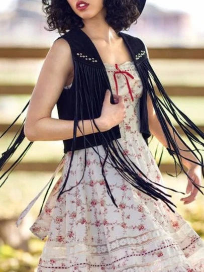 Cya Later Horseshoe Fringe Vest in Black buy this at Boltranchstore.com