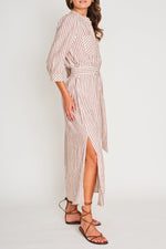 DRA Cassie Dress in Sedona Stripe womens dress midi length dress with tie. buy now free shipping at Bolt Ranch Store womens dresses linen