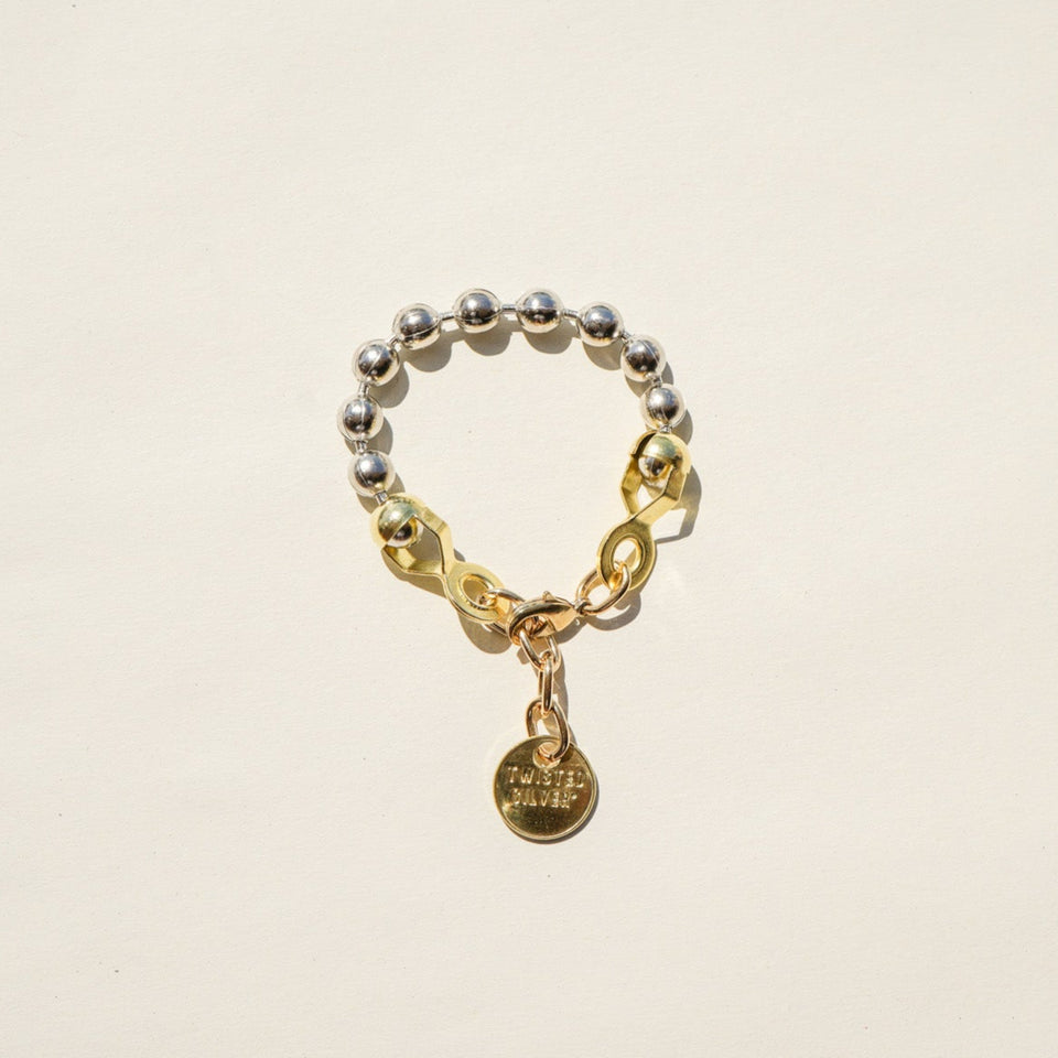 Twisted Silver Ball And Chain Bracelet