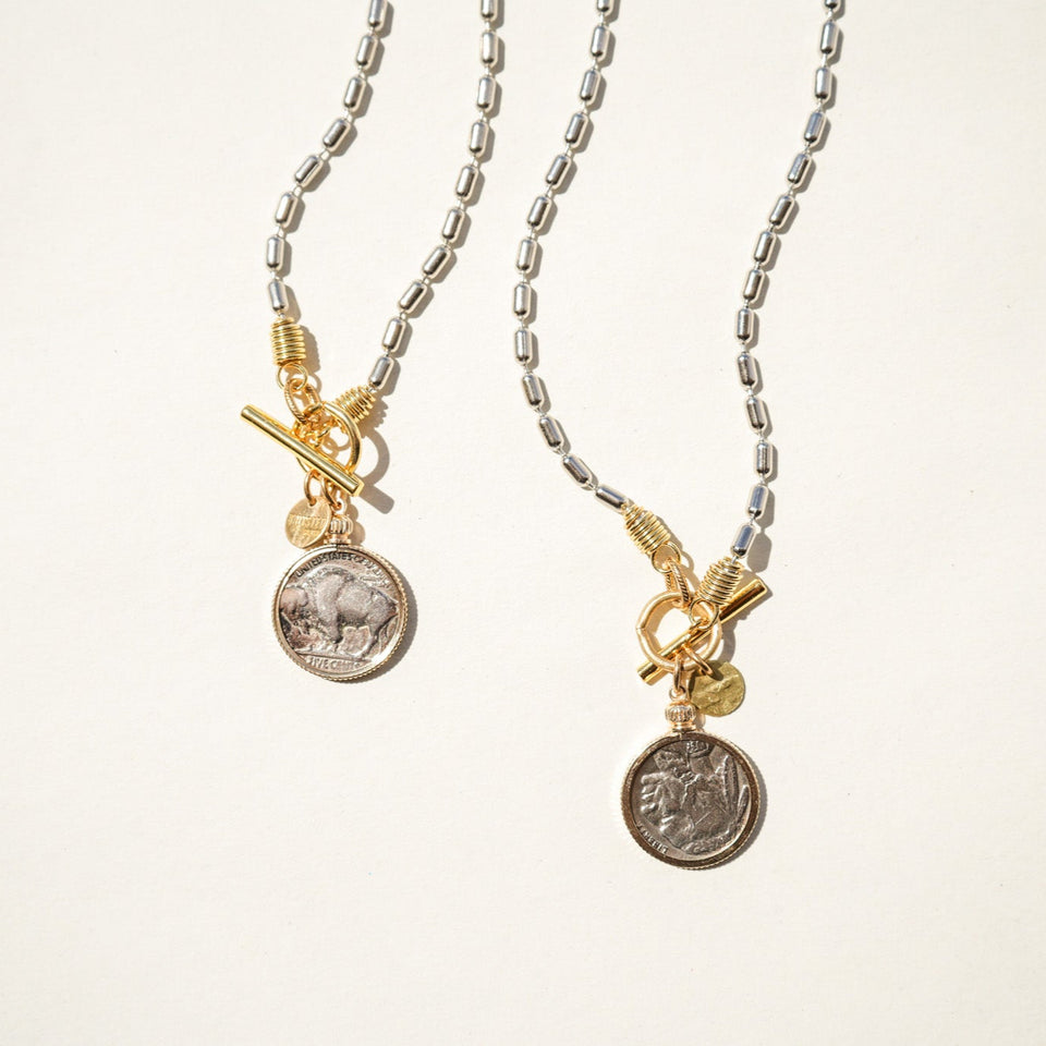 Twisted Silver Buffalo nickel Necklace Short