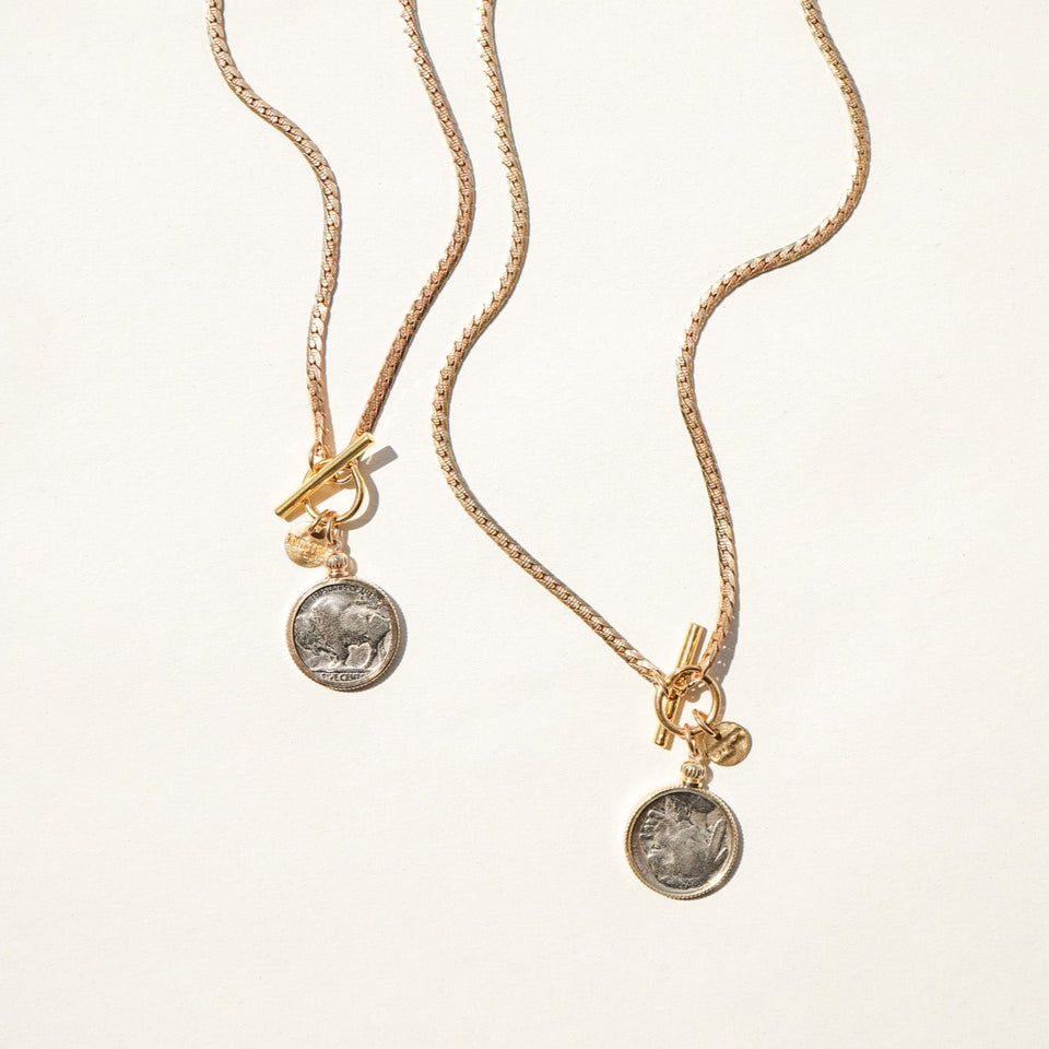 Twisted Silver Buffalo nickel Necklace Long