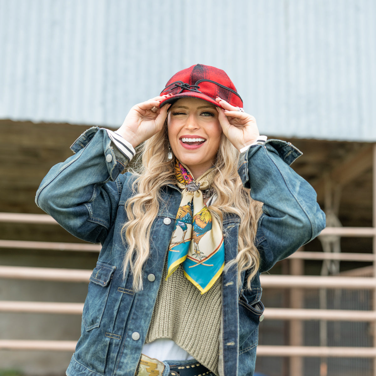 Fringe Scarves Gallo Del Cielo Silk Scarf Tan Fringe logo on center edge ranch wear