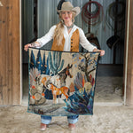 Fringe Blue Melodies Silk Scarf holds a scarf slide at the collar ranch wear Kamas