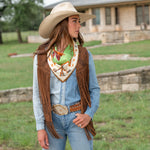 Fringe Scarves Toro Grande Silk Scarf tied short and snug at the collar rodeo