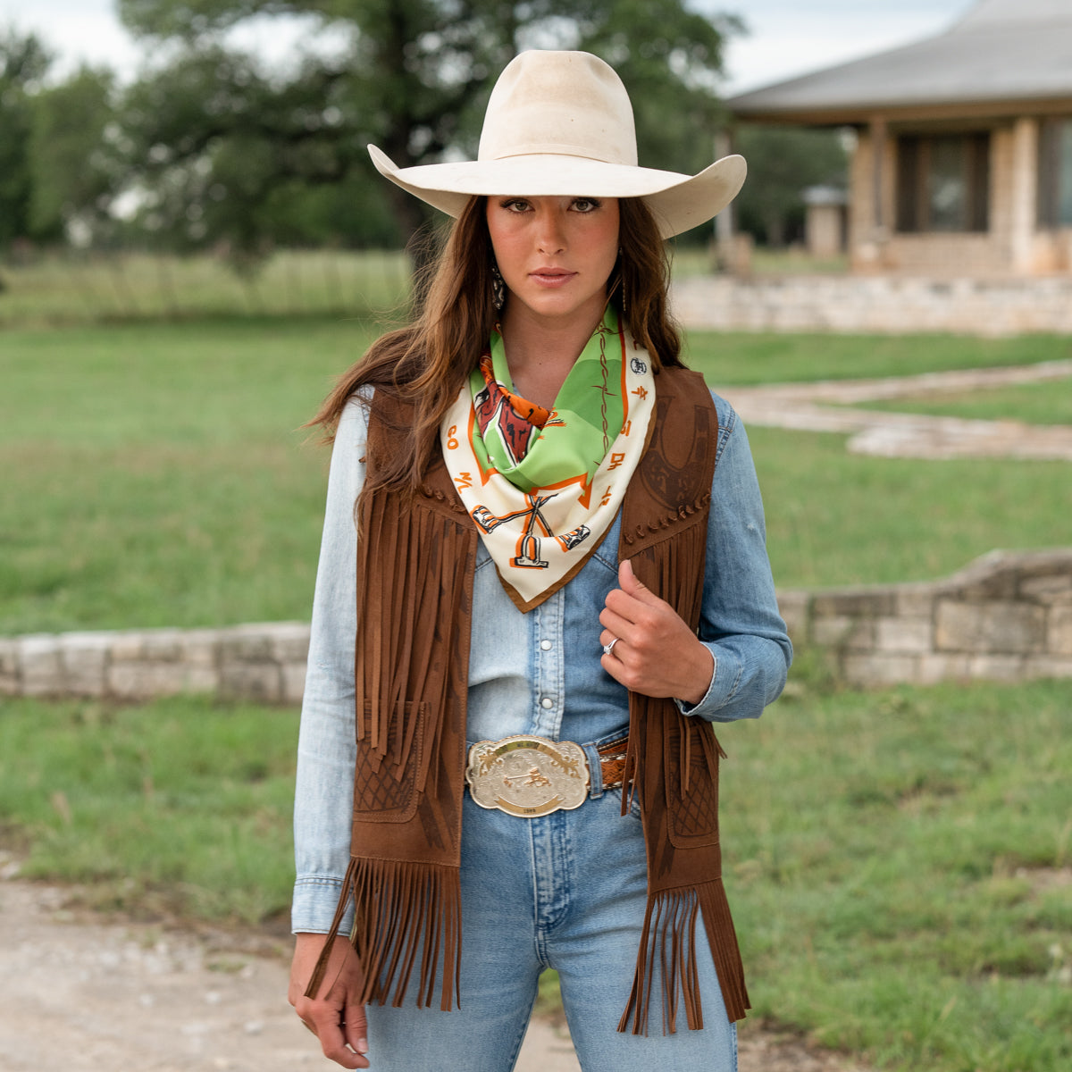 Fringe Scarves Toro Grande Silk Scarf bold western statement scarf for everyday wear western clothing