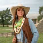 Fringe Scarves Toro Grande Silk Scarf worn as a hair scarf or hatband western fashion