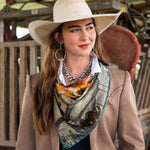 Fringe Blue Melodies Silk Scarf square silk scarf that drapes soft and fluid cowgirl