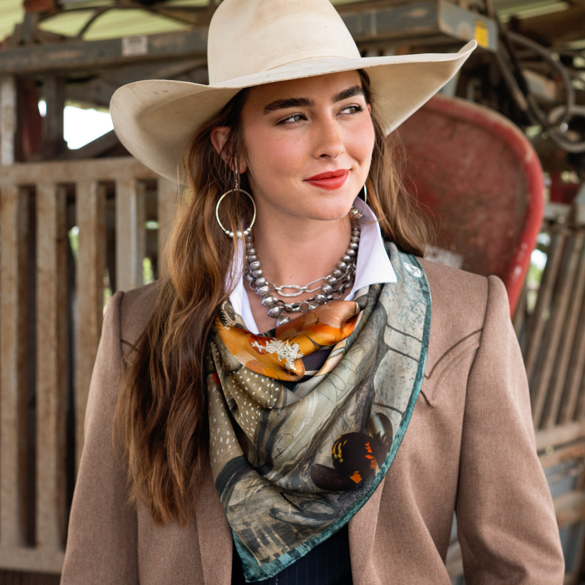 Fringe Blue Melodies Silk Scarf square silk scarf that drapes soft and fluid cowgirl