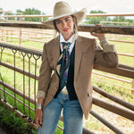 Fringe Blue Melodies Silk Scarf goes with a felt or straw cowboy hat cowboy