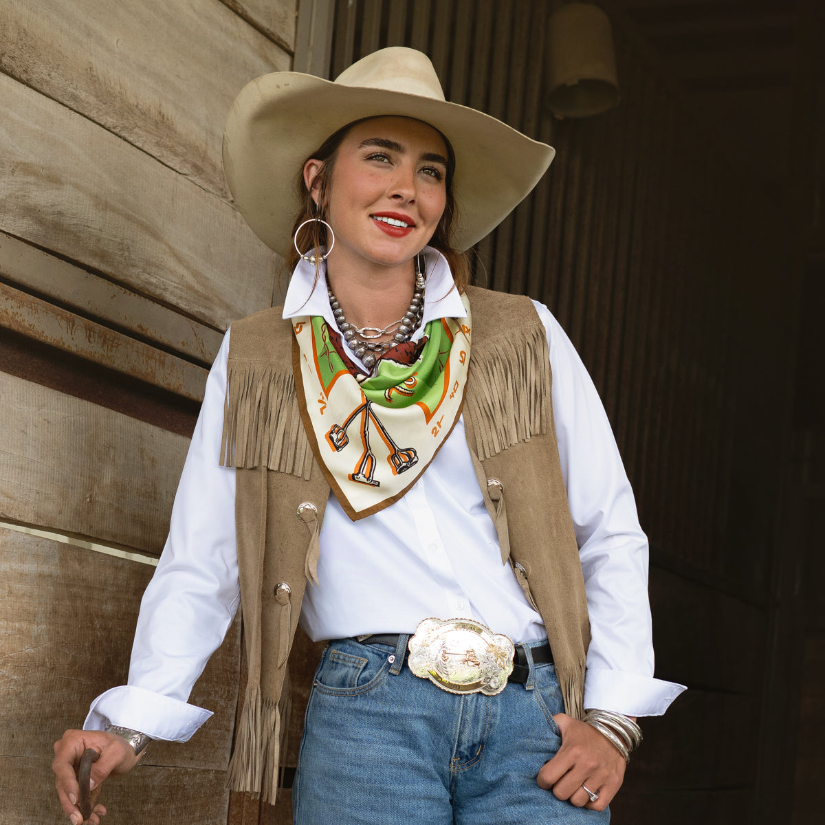 Fringe Scarves Toro Grande Silk Scarf soft satin sheen that catches the light ranch wear
