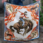 Fringe Cowboy Country Silk Scarf bronc rider bald eagles and Old Glory with a Cowboy Country Since 1776 banner womens western boutique Utah SKU SCRFCBCTSH26021