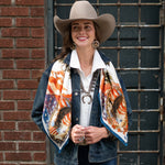 Fringe Cowboy Country Silk Scarf pairs with a denim jacket knotted loose Park City