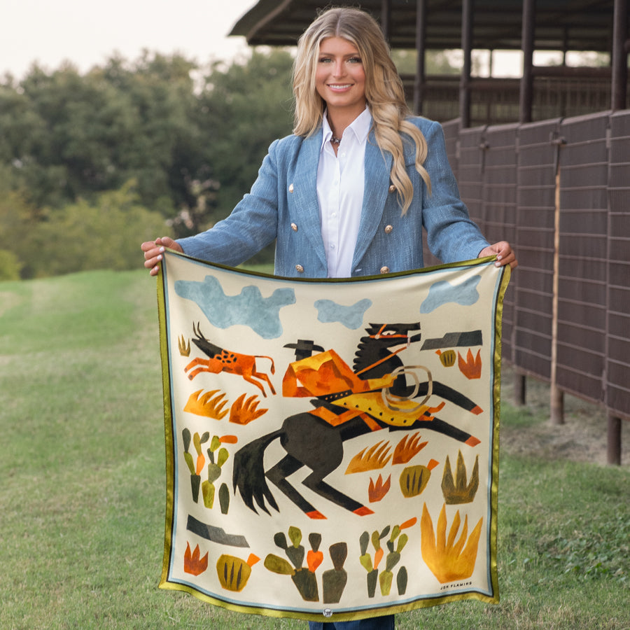 Fringe The Stray Silk Scarf goes with a felt or straw cowboy hat cowboy