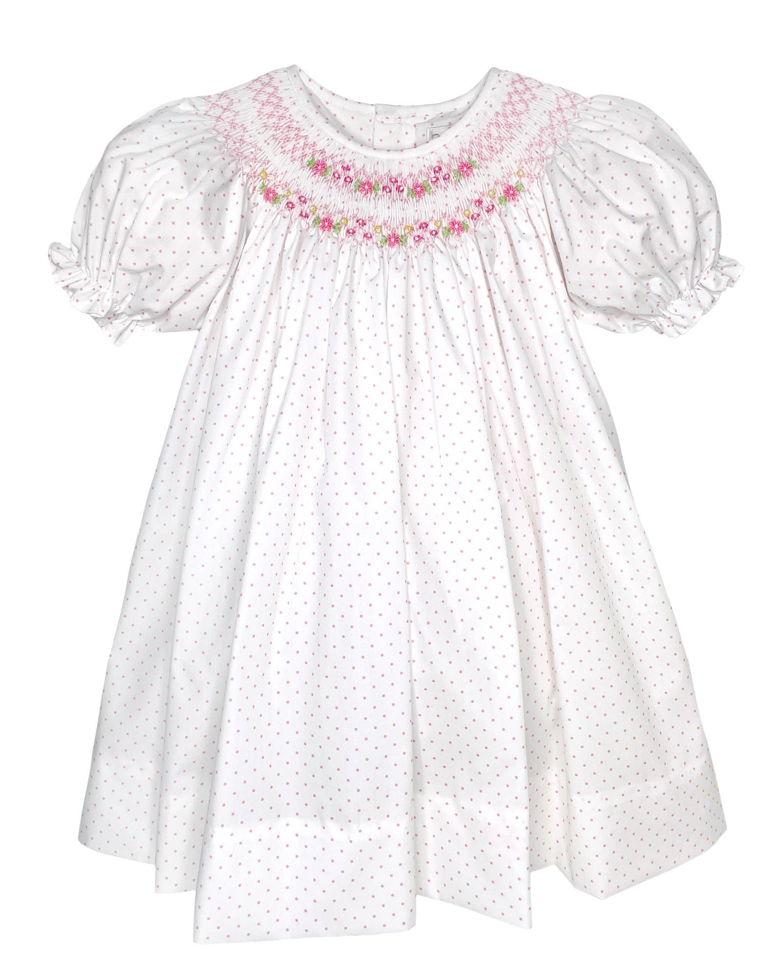 Daisy Embroidered Smocking Dress with short elastic sleeves at boltranchstore.com