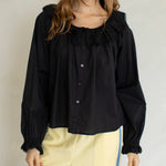 womens long sleeve collar ruffle sleeve button down blouse black shirt for women Daphne Blouse shop at boltranchstore.com free shipping