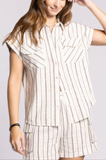 Darna Striped Shirt womens summer short sleeve button down top Buy at Boltranchstore.com
