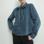 Delia Denim Bow Tie Shirt  western boutique womens shirt at boltranchstore.com denum blue feminine