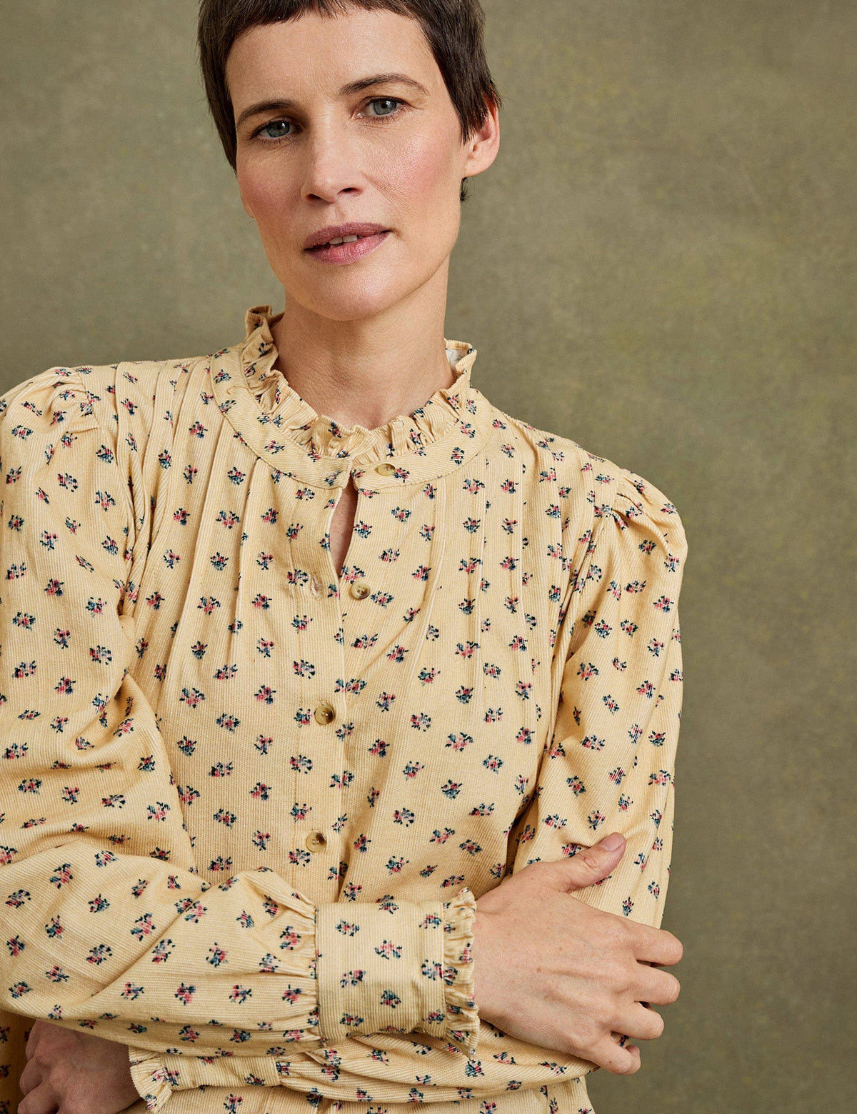 Penelope Chilvers Dervla Cord Blouse stand collar above a button front placket womens clothing
