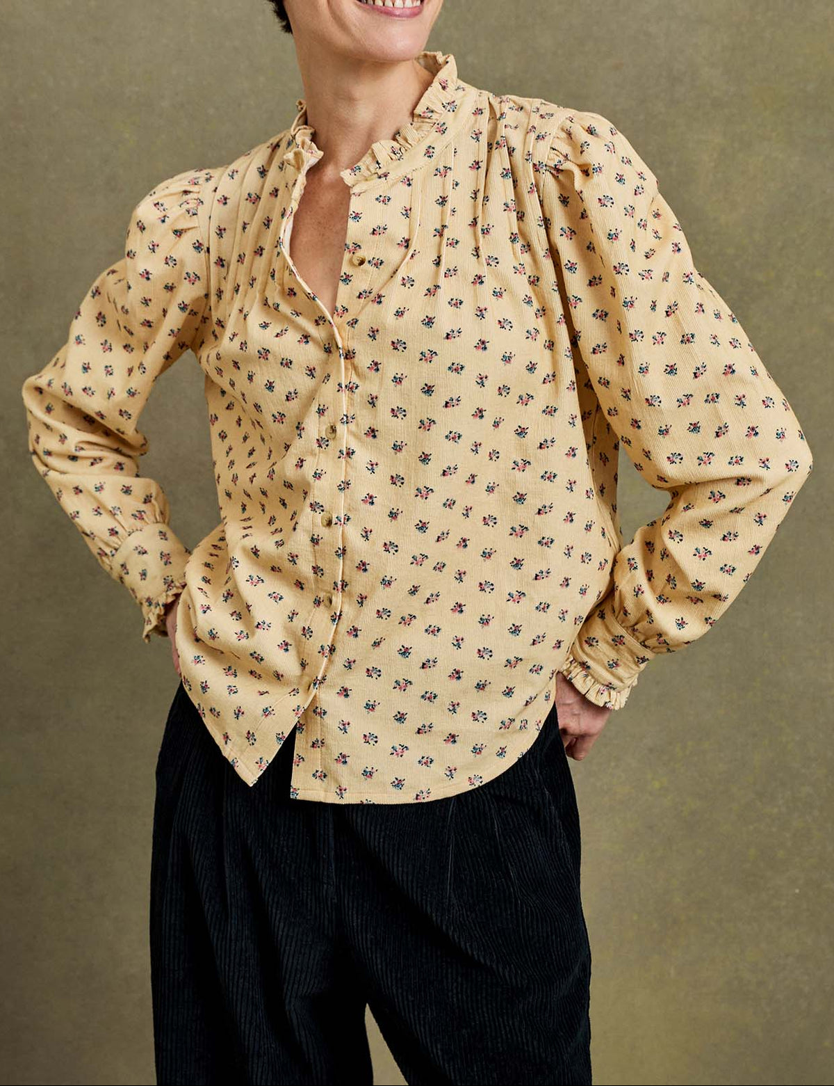 Penelope Chilvers Dervla Cord Blouse cream cotton needlecord blouse with a small floral print womens western boutique Utah SKU 0D0912200013A61