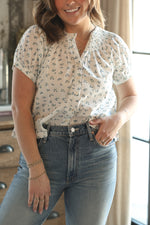 Ditsy Floral Peasant Smocked Top womens short sleeve floral spring summer top popular Atelette peasant shirt at BoltRanchStore.com