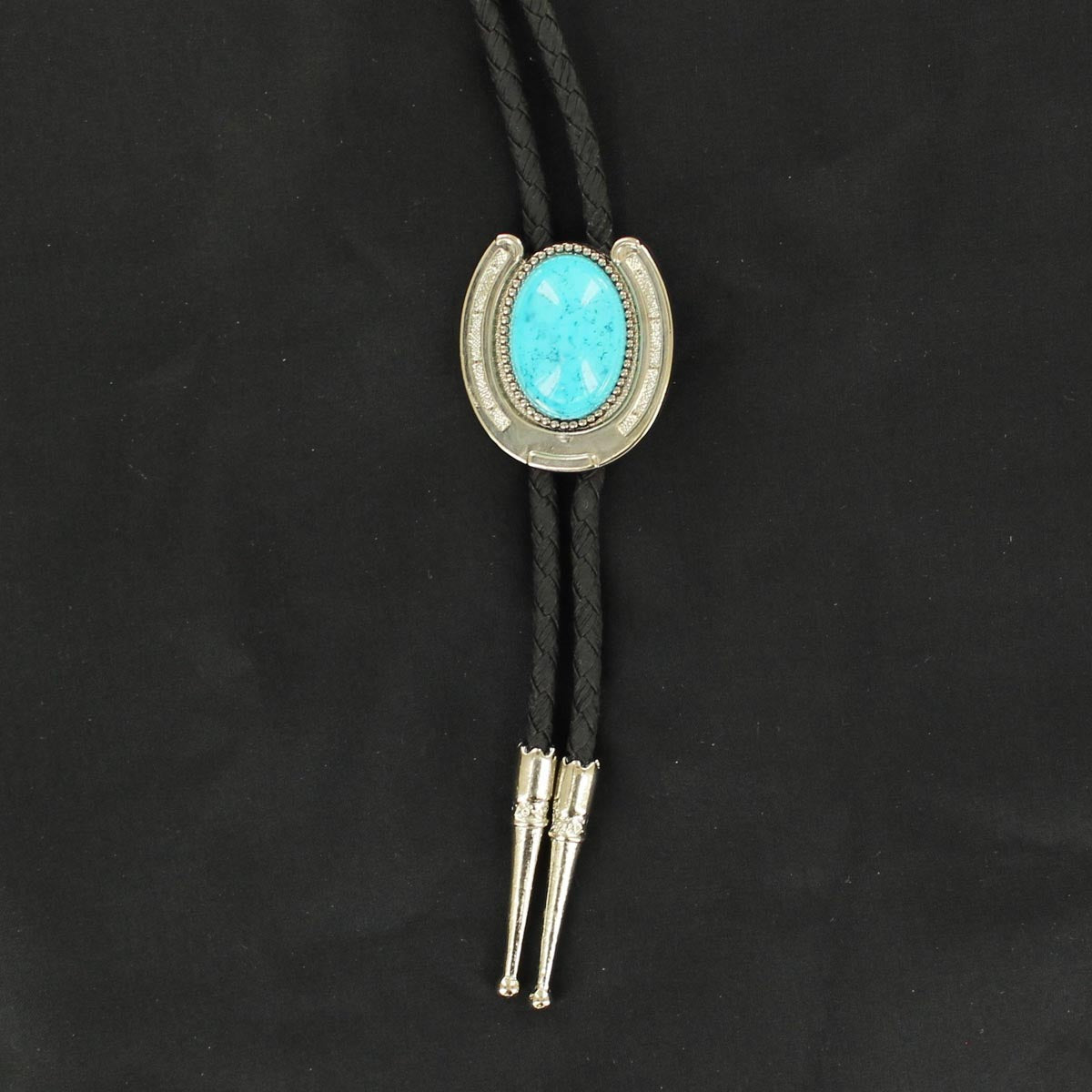 Horseshoe and Faux Turquoise Stone Bolo Tie