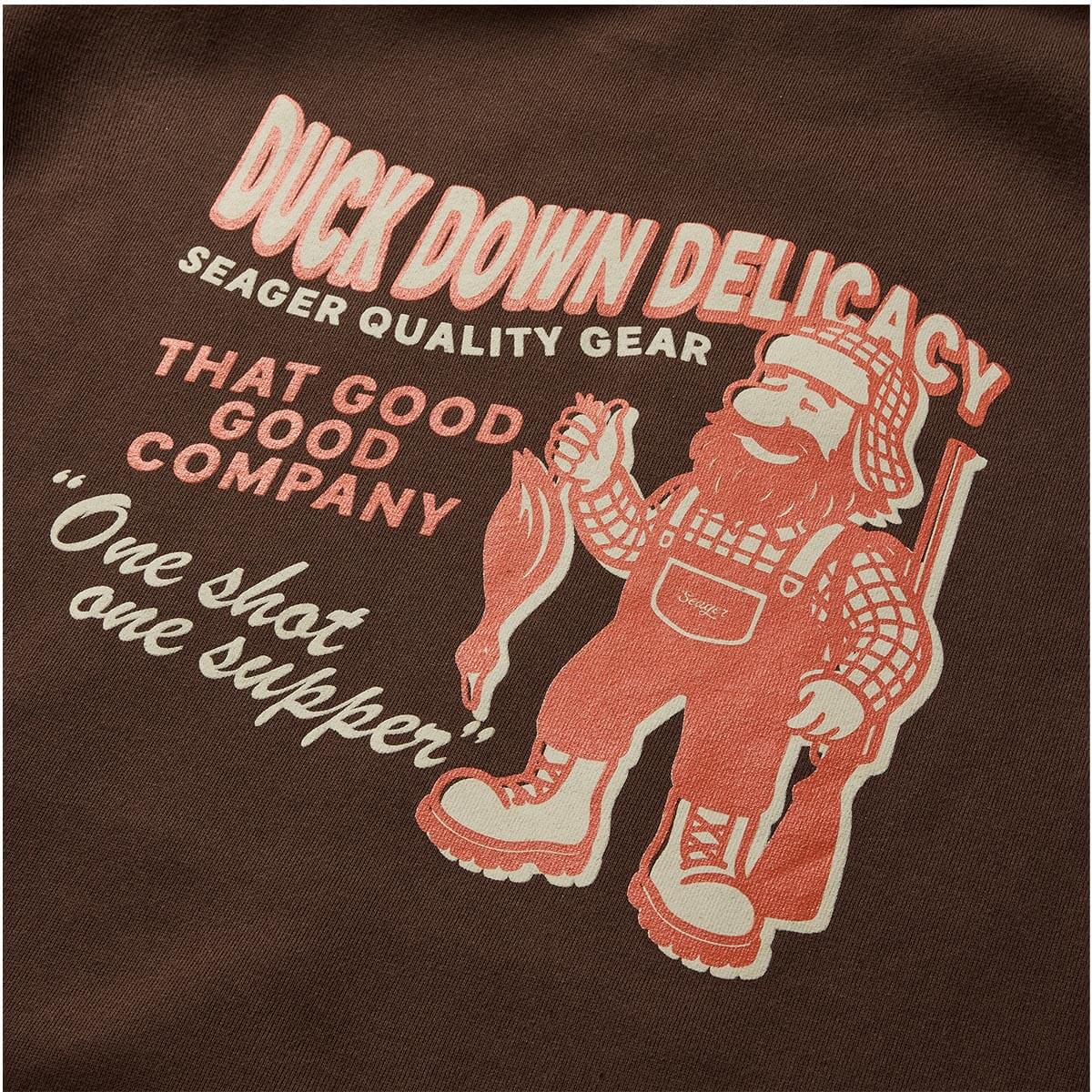 Seager Duck Down Delicacy Hoodie Brown left chest Seager branding and heavy gauge drawcord western fashion Kamas