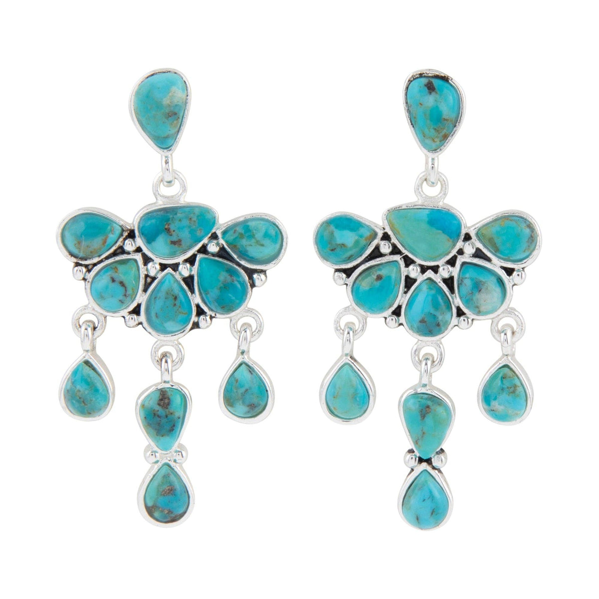 Turquoise teardrop earrings Durango Blue Turquoise Silver Chandelier Earrings at boltranchstore.com free shipping