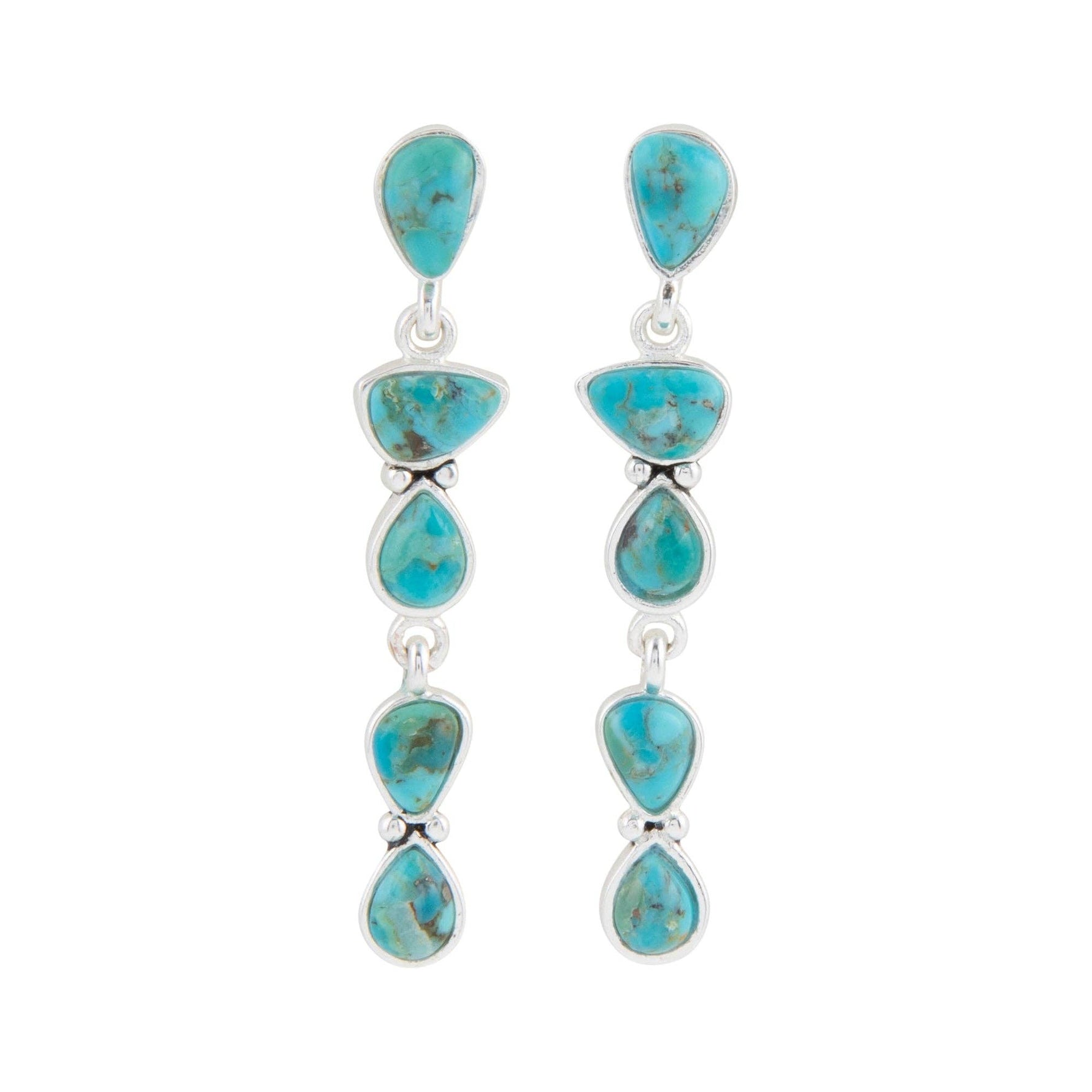 Turquoise teardrop earrings Durango Blue Turquoise and Silver Linear Post Earrings at boltranchstore.com