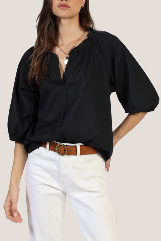 Dylan Jolie Blouse black white womens top shirt short puff sleeve popular timeless shirt Boltranchstore.com Free Shipping G5W77SPC