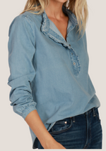 Dylan Womens Denim Ruffle Up Blouse free shipping Boltranchstore.com fall 2025 