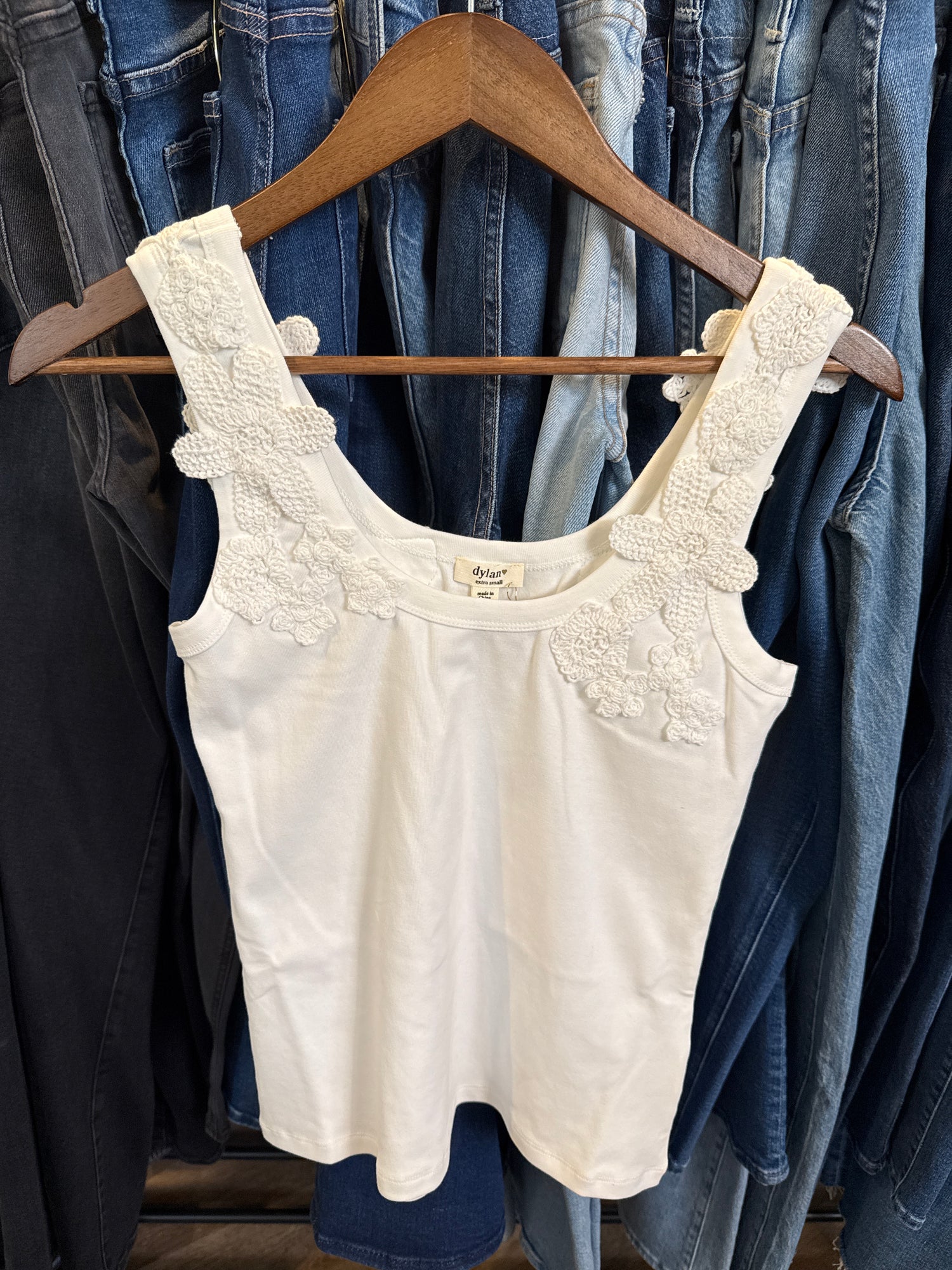 Dylan Womens Tasha Knit Top with embroidered detail on the straps a female western shirt at boltranchstore.com
