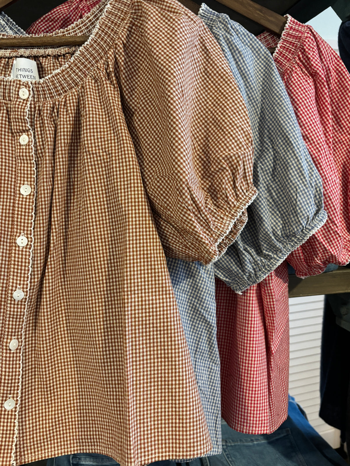 womens short sleeve gingham shirt button down free shipping Boltranchstore.com fall summer women blouse top red brown blue