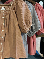 womens short sleeve gingham shirt button down free shipping Boltranchstore.com fall summer women blouse top red brown blue