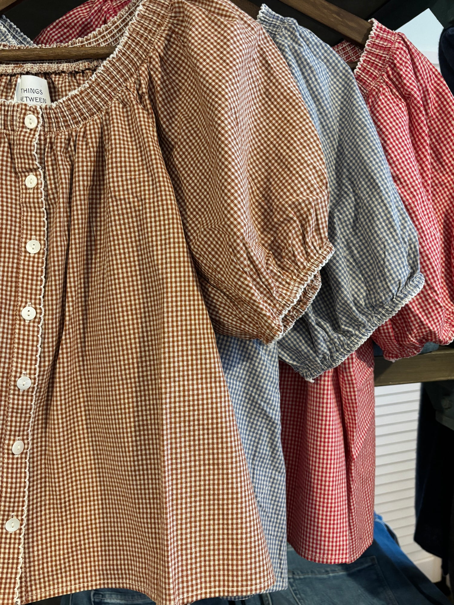 womens short sleeve gingham shirt button down free shipping Boltranchstore.com fall summer women blouse top red brown blue