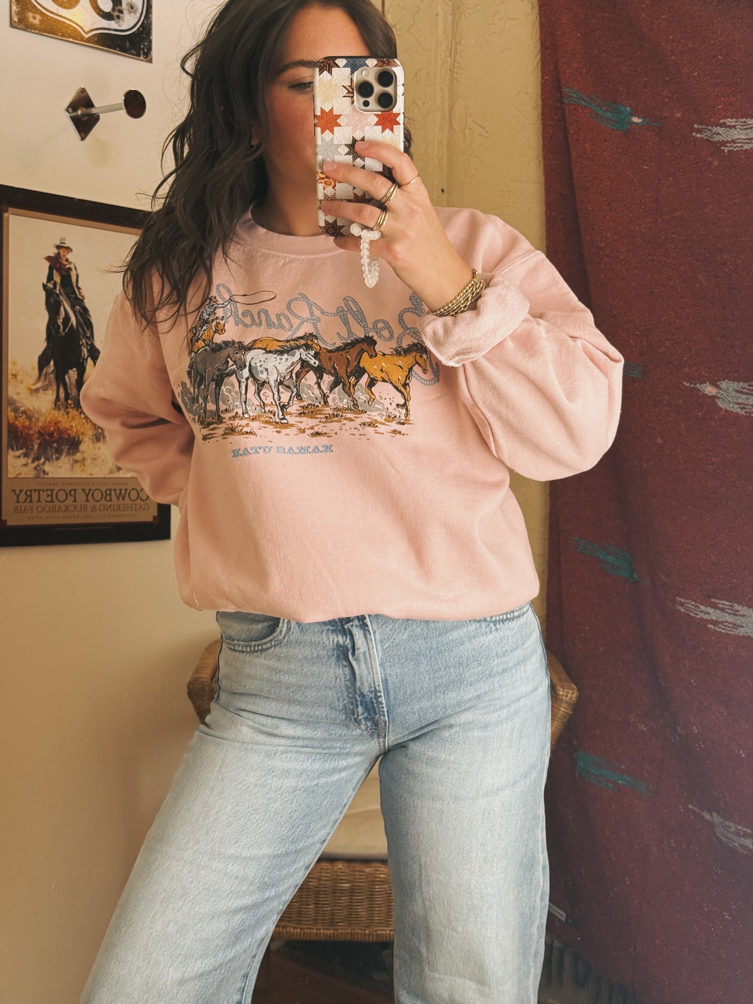 Bolt Ranch Pink Stampede Crewneck