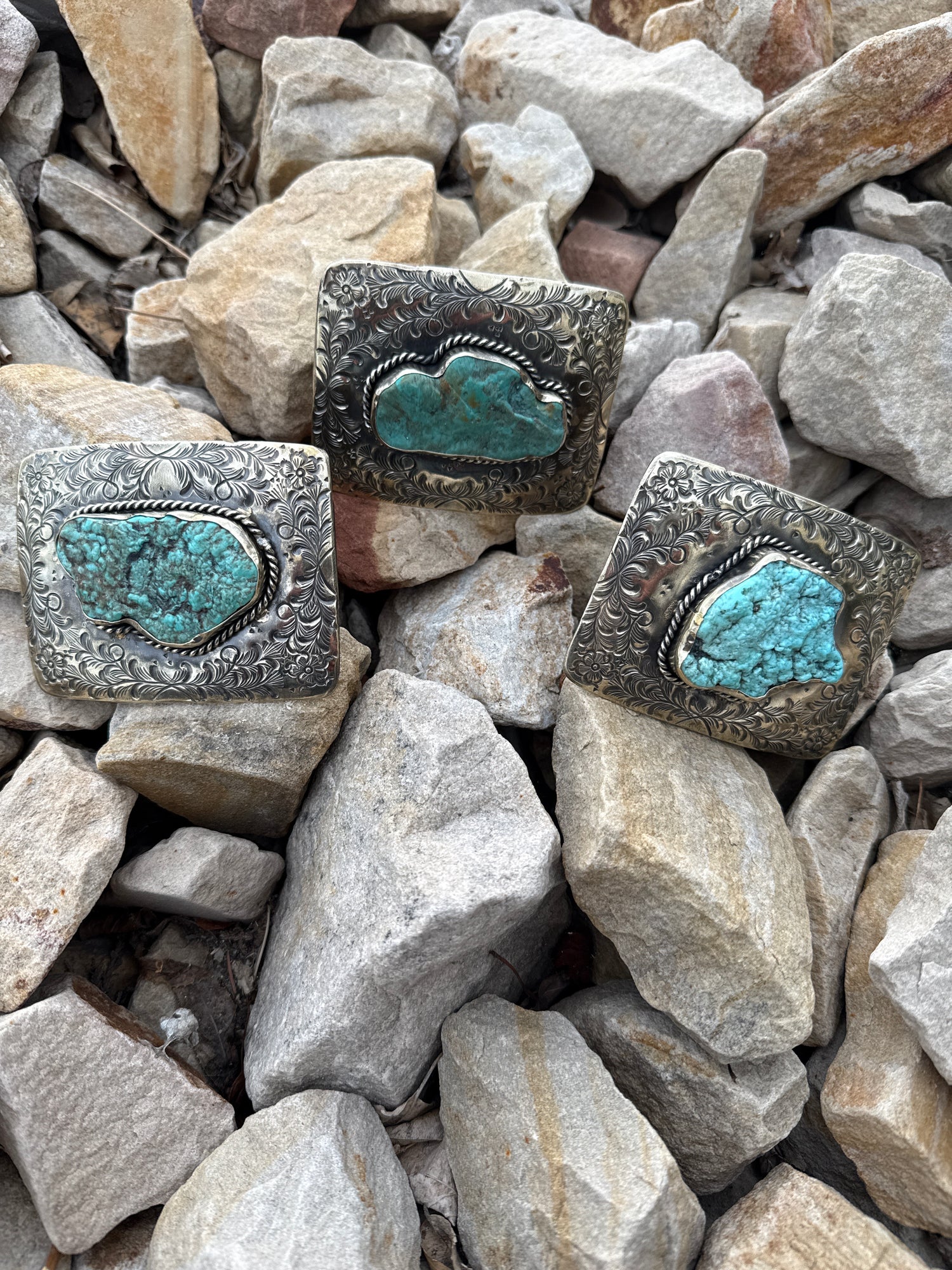 Paige Wallace Rectangle Turquoise Flower Buckle