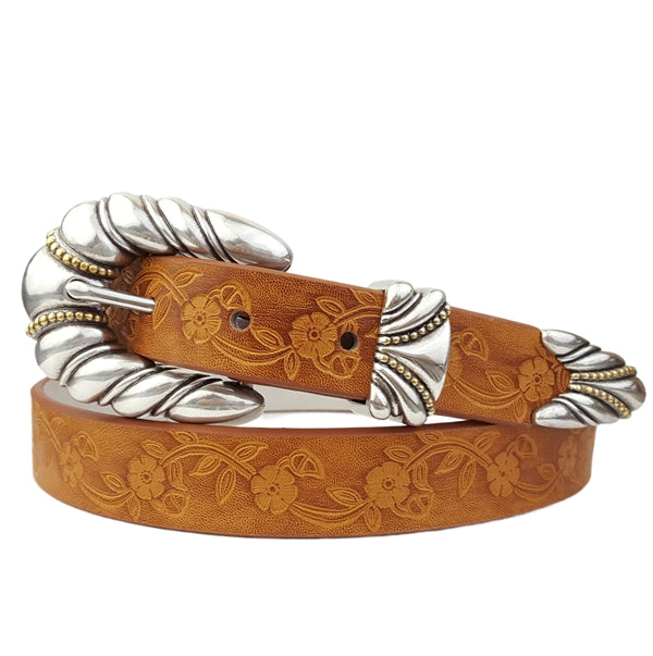 Western Buckle Floral Tooled Belt EB25-S5451 BROWN BLACK womens leather belt new arrival free shipping Boltranchstore.com