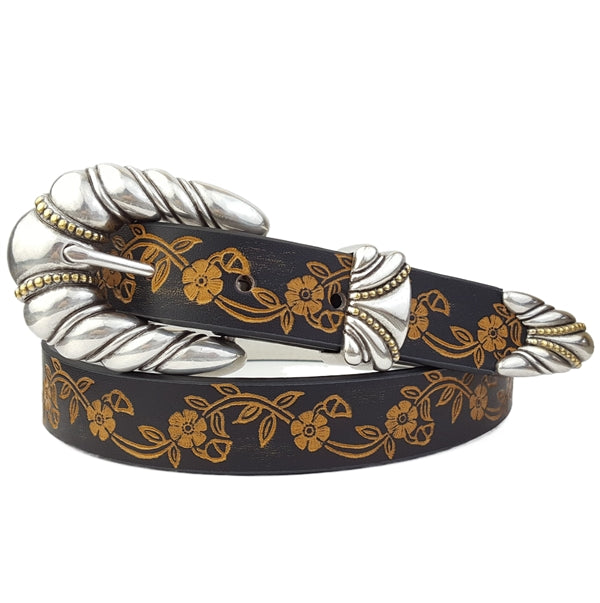 Western Buckle Floral Tooled Belt