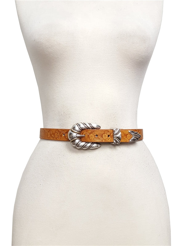 Western Buckle Floral Tooled Belt
