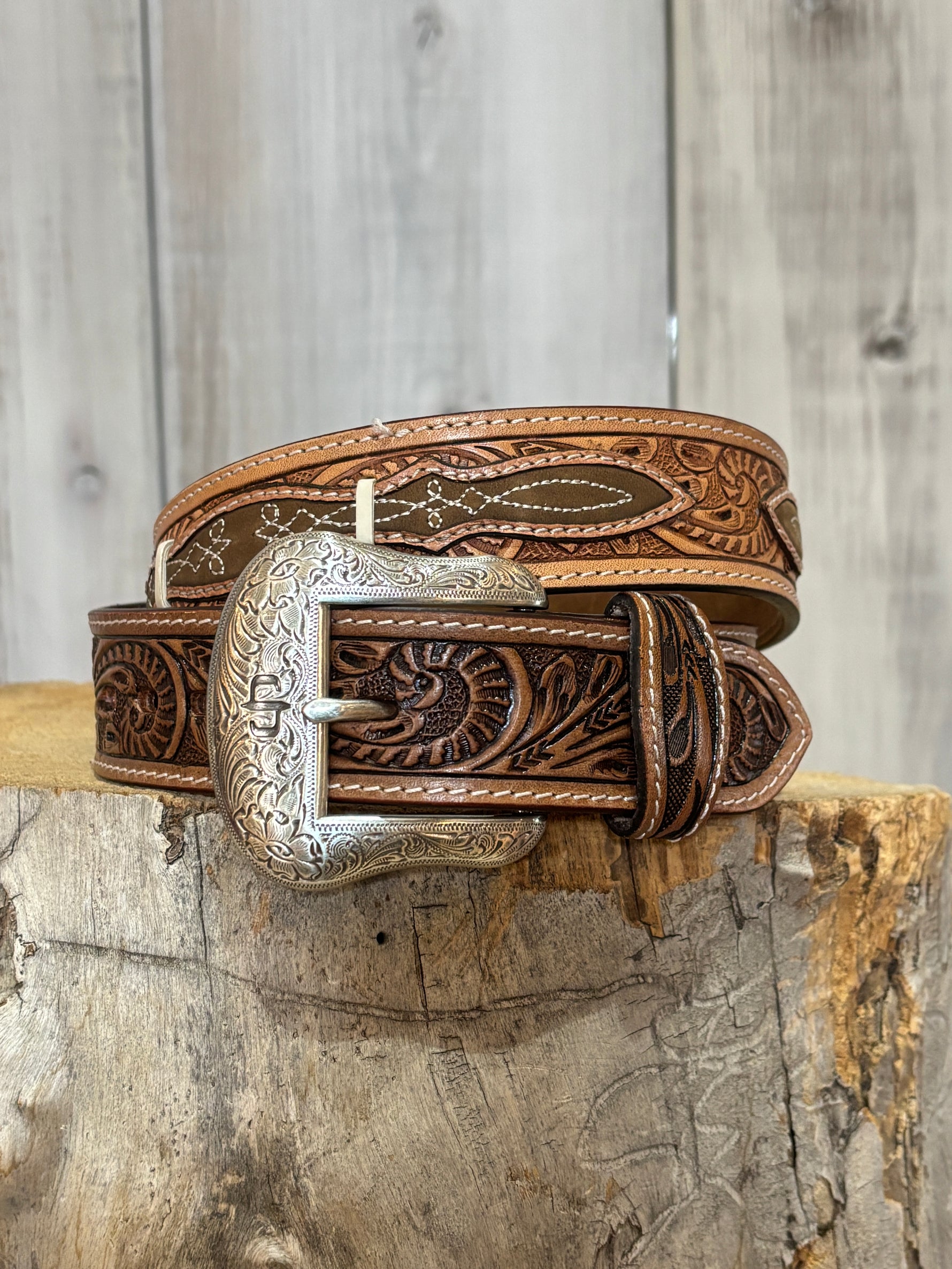 Stetson Floral Tooled Western Belt 9928500 mens womens brown tooled western fashion belt Stetson Boltranchstore.com Spring 2026 gift fathers day mothers day