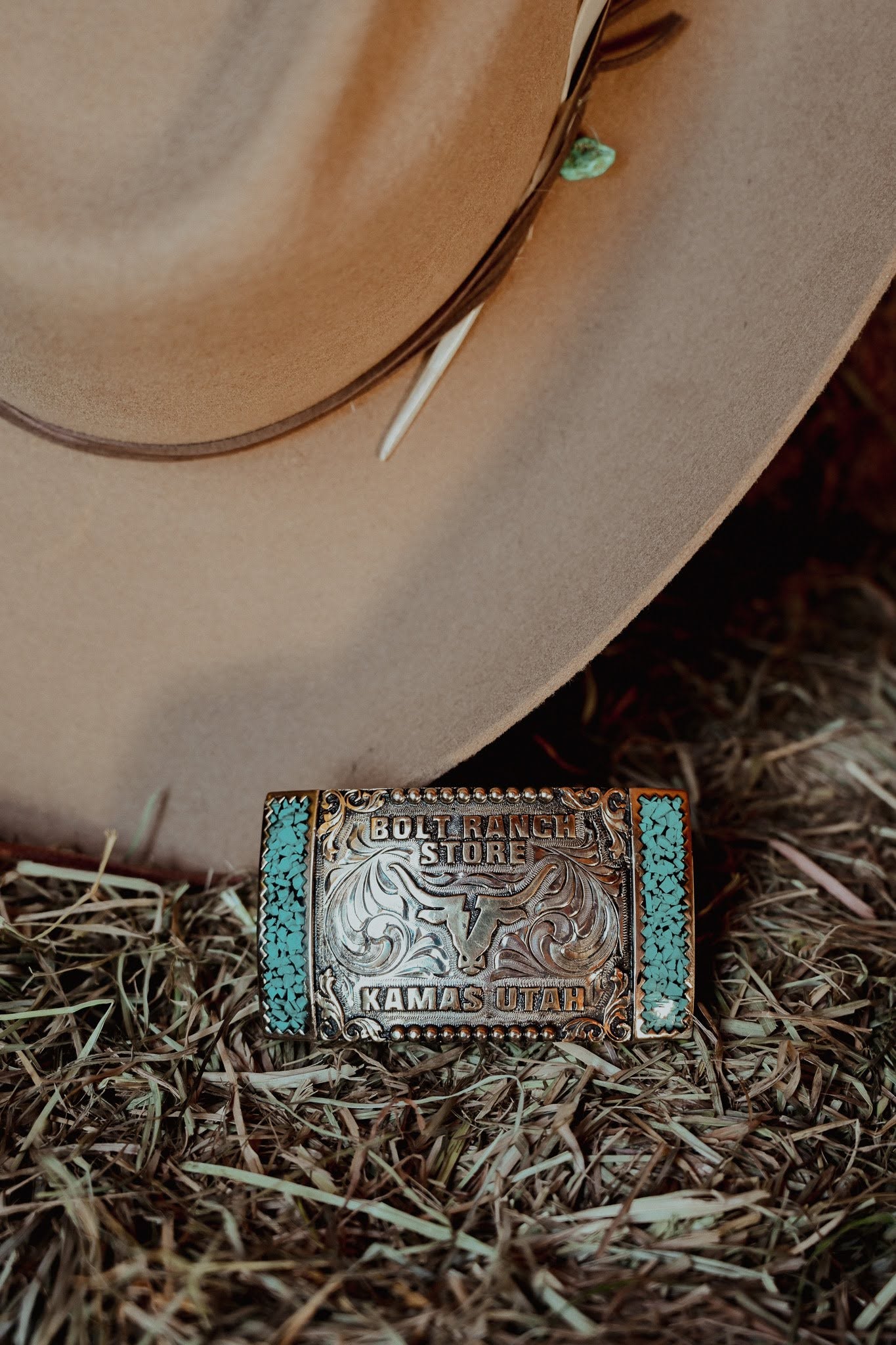 Bolt Ranch Turquoise Fenced Buckle cowboy buckle for men and women turquoise side buckle with swirl and scroll design available for a limited time.