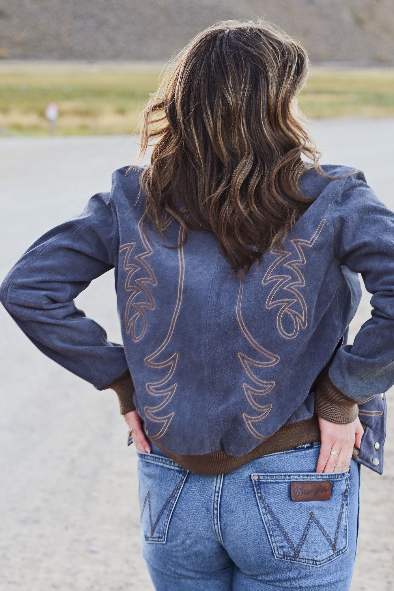 Embroidered Blue Suede Bomber