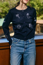 Edana Embroidered Detail Cardigan with button up front and embroided with cowboy hat cowboy boots horse and cactus available at boltranchstore.com