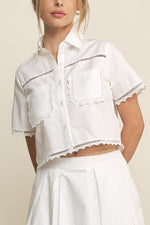 Eden Lace Pocket Shirt womens summer top lace detail free shipping at Boltranchstore.com
