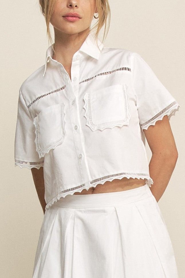 Eden Lace Pocket Shirt womens summer top lace detail free shipping at Boltranchstore.com